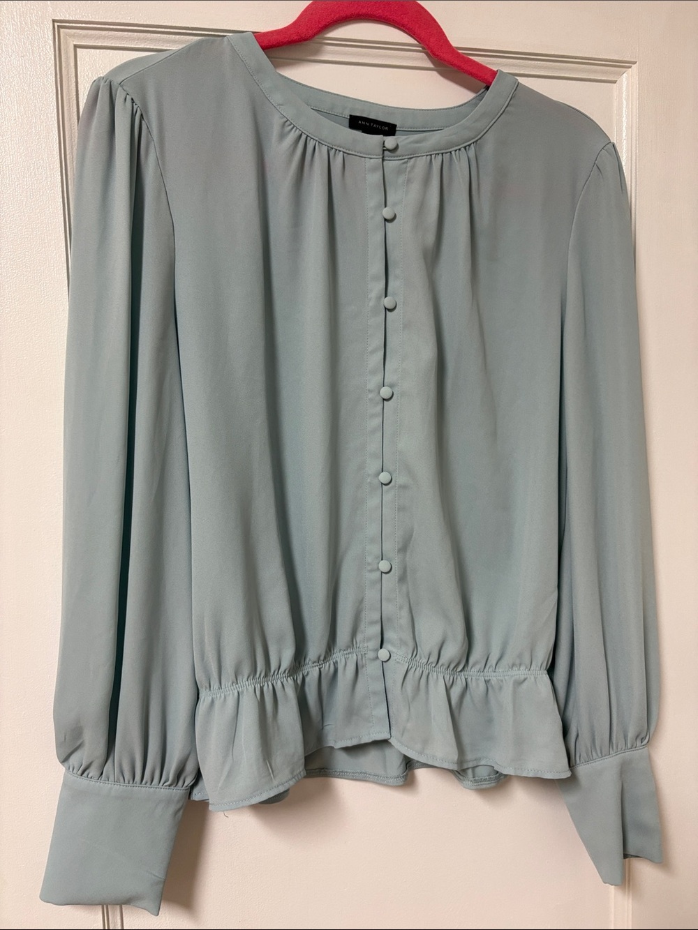 Ann Taylor Light Blue Button-Front Peplum Blouse